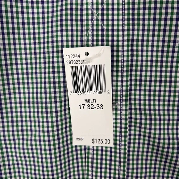 Todd Snyder The Mayfair Dress‎ Shirt Men's 17 32/33 White Green Purple Check NWT